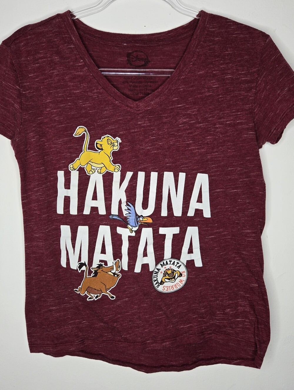Disney Hakuna Matata Lion King T-Shirt Size Small Maroon Y2K Zazu Pumbaa Simba